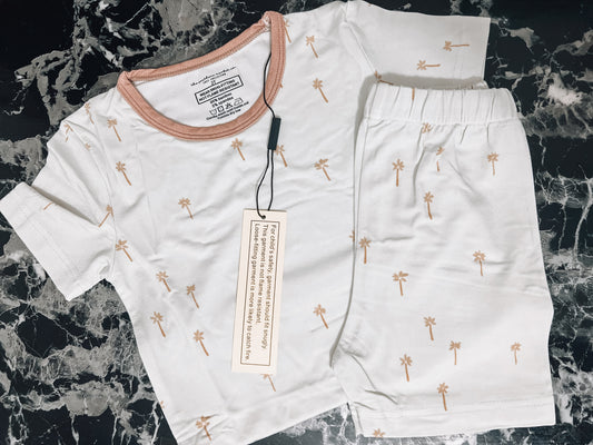 Neutral Palms Two-Piece Short Sleeve & Shorts PJ Set